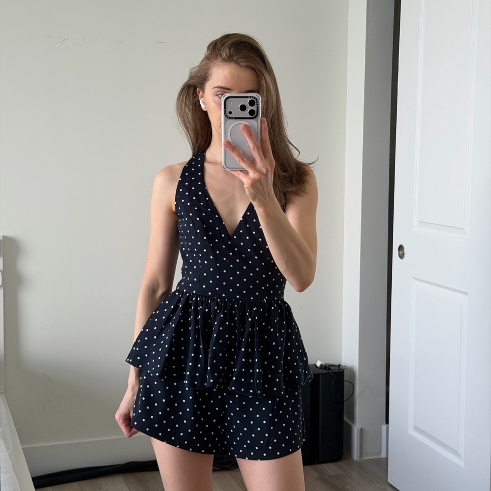 Polka Dot Halter Romper in Black